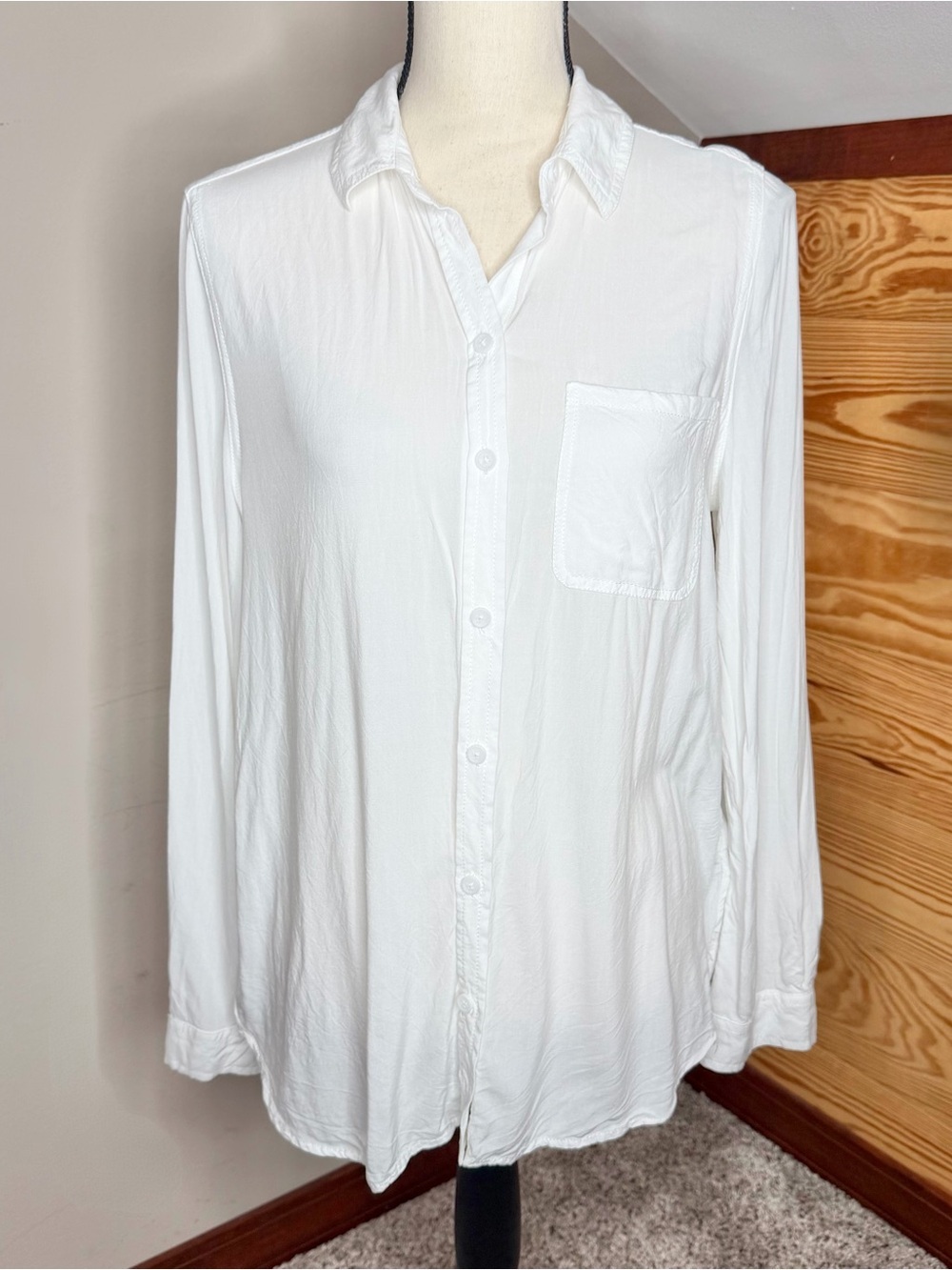 Beachlunchlounge Collared Long Sleeve Button Up Top Shirt Medium M White